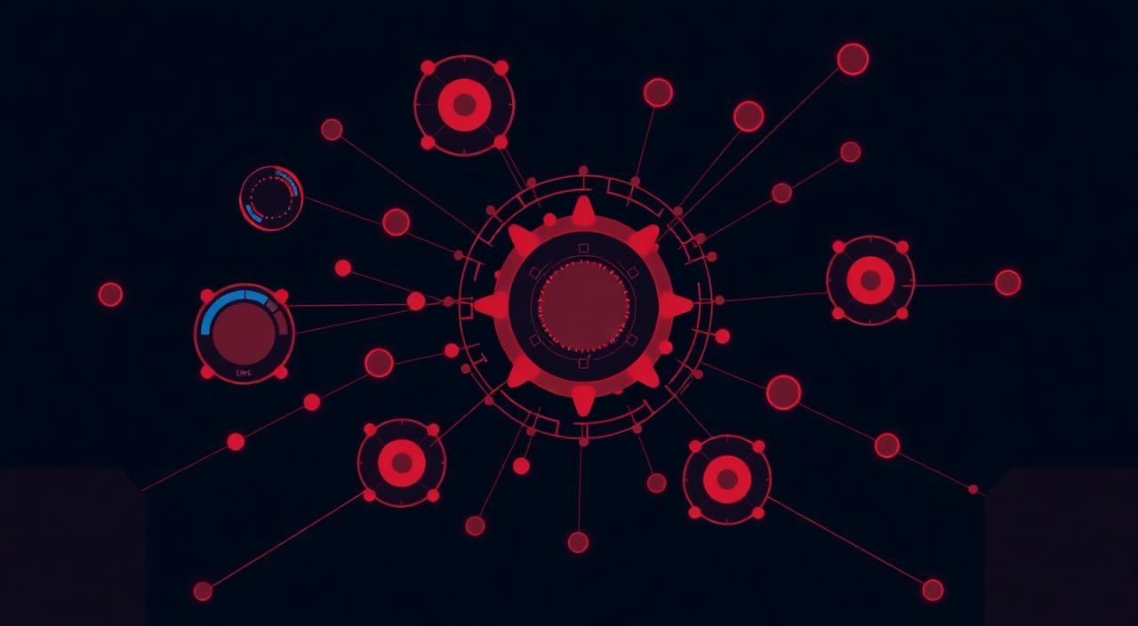 Abstract dashboard system orbiting a central AI visibility node