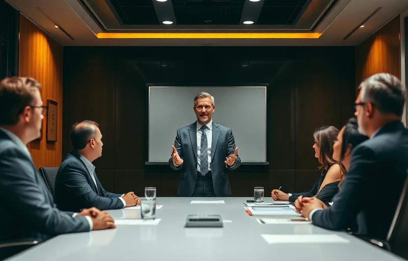 Business consultant presenting strategy in a corporate boardroom
